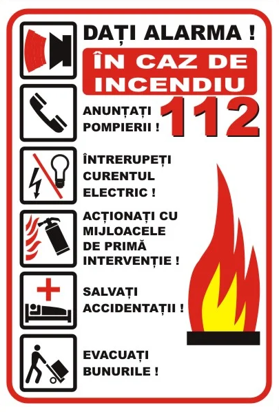 Indicator PSI cu instrucțiuni în caz de incendiu
